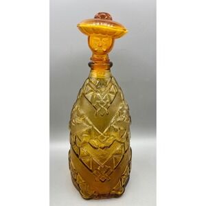 Vtg 1960s Empoli Mexican Man Sombrero Amber Genie Chianti Bottle Made in Italy